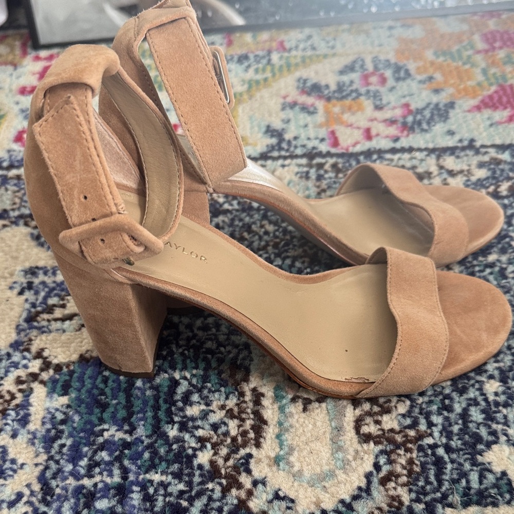Ann Taylor Suede Ankle Strap Block Heel Sandals - Nude